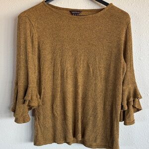 Multiples Mustard Ruffle Sleeve Blouse